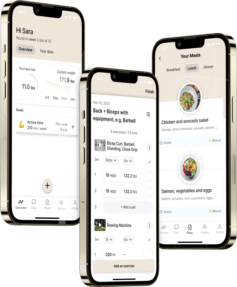 A mockup of the coaching app showcasing the features.